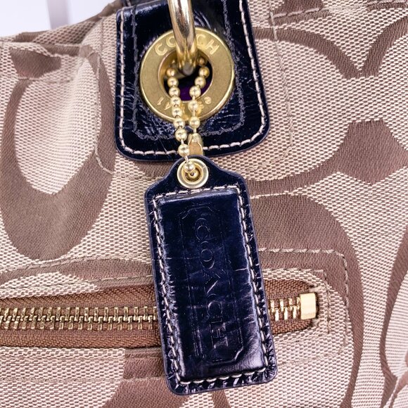 COACH Hampton Signature C Canvas Leather Dual Handle Handbag - J1077-F15689 - Picture 5 of 15